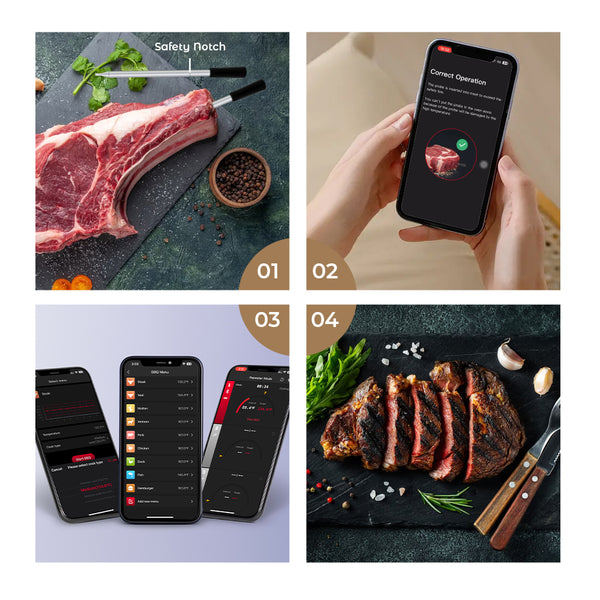 Cooking and frying thermometer - WIFI with frying APP - Repeater ensures long distance to the mobile - Oven, grill or pan.