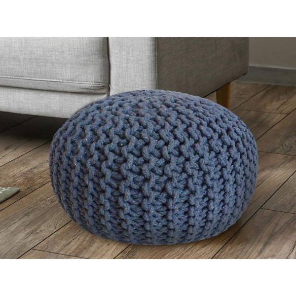 Pouf halkaisija 55 cm (sinisen harmaa) - Neulottu jakkara/lattiatyyny - karkea neulos näyttää erittäin korkealta 37 cm