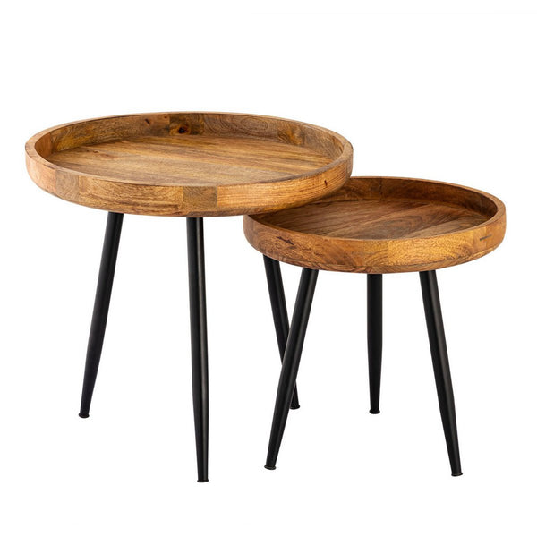 Sivupöytä puun pyöreä halkaisija 40 tai 50 cm. Sohvapöytä olohuoneen pöytä Vancouver metallijalat mattamusta