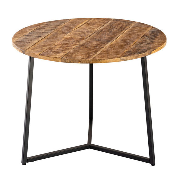 Sohvapöytä pyöreä massiivipuu, halkaisija 56 cm. Sohvapöytä, sivupöytä La Palma metallirungolla mustana