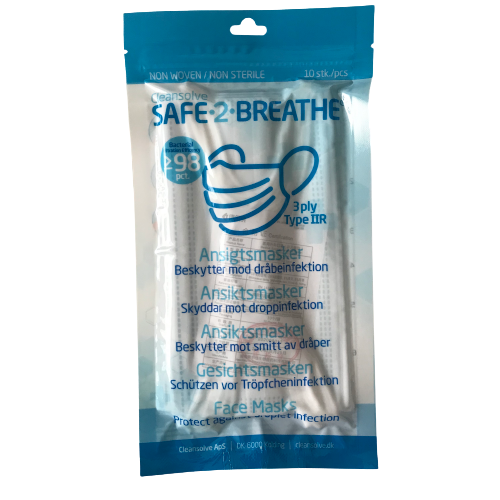 Safe2Breathe - Suukappale - kasvonaamarit - 3 kerrosta tyyppi IIR - CE-merkitty - 10 kpl pakkaus