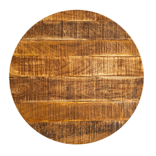 Sohvapöytä pyöreä massiivipuu, halkaisija 56 cm. Sohvapöytä, sivupöytä La Palma metallirungolla mustana